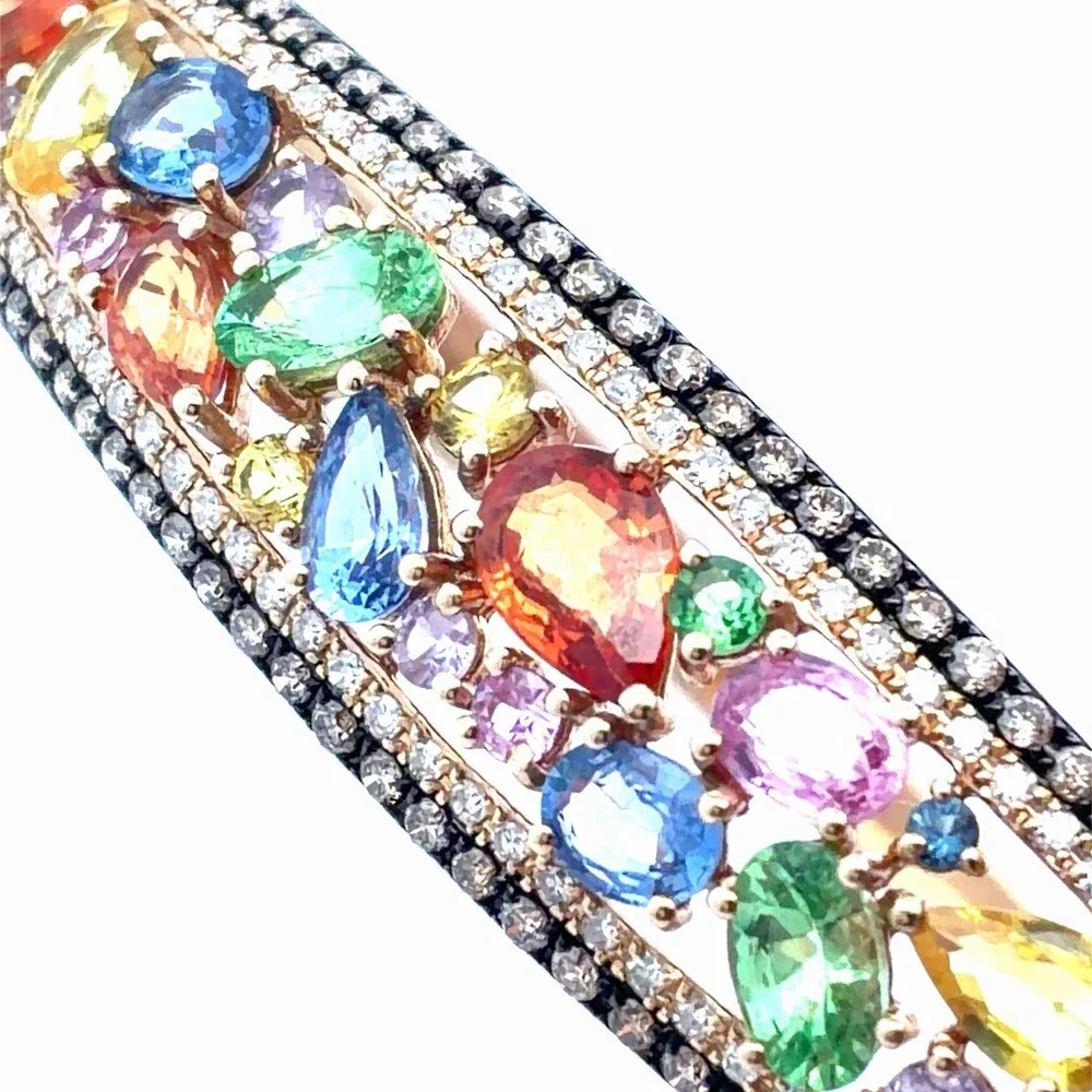 EFFY Watercolors 14K Ylw Gold Multicolor Sapphire Diamond Hinged Cuff Bracelet